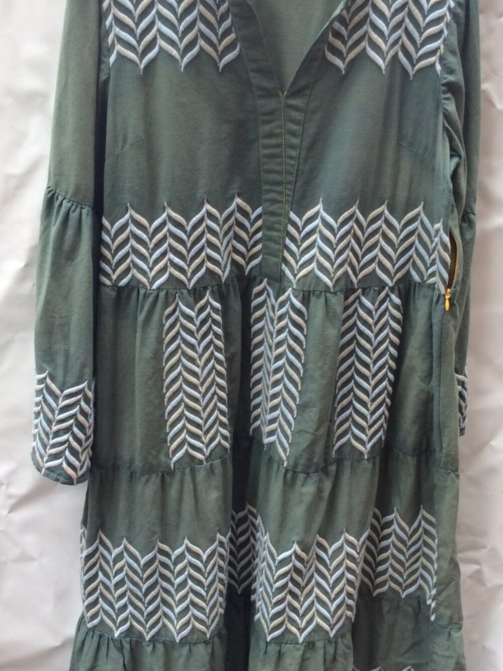 100% Thick LINEN Boho Chic Embroidered Maxi Dress - Fits L